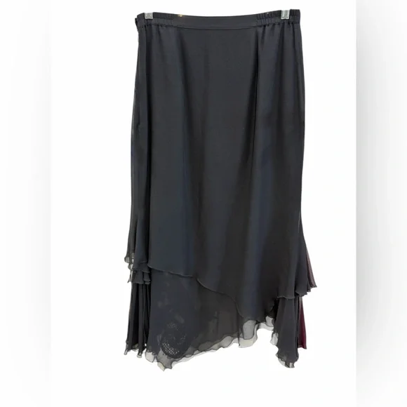 Vintage Vera Cristina Black Embellished Layered Silk Midi Skirt Evening Style - Picture 6 of 10